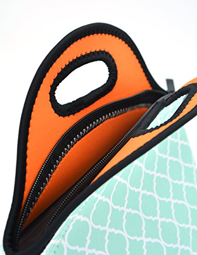 Orchidtent Neoprene Water Resistant Portable Lunch Bag Carry Case Tote with Zipper Strap Box Cooler Container Bags Picnic Outdoor Travel Fashionable Handbag Pouch for Women Men Kids Girls ,Light Green - Thumbnail 5