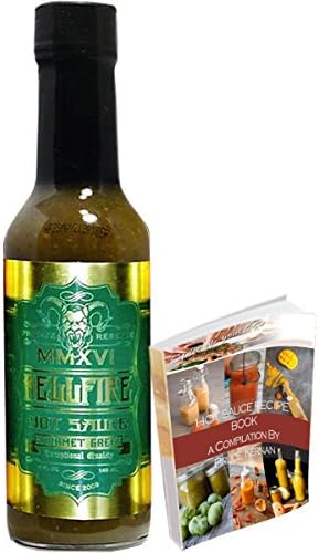 Gourmet Green 2016 Hellfire Hot Sauce 5oz One of the Healthiest w/ Carolina Reaper Trinidad Peppers | All Natural w/ Free Hot Sauce Recipe Ebook Individually Boxed (Gourmet Green 2016, 5 fl oz)