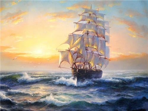 WiHome 5D Diamond Painting Kits for Adults Full Drill Sail Ships Embroidery Rhinestone Painting