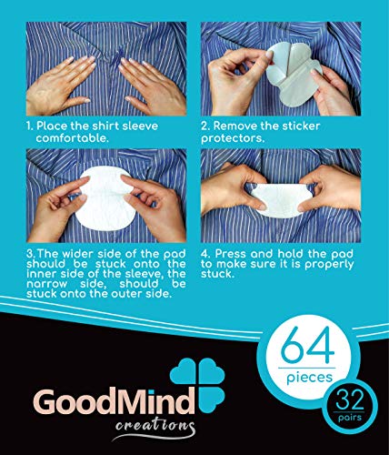 UNDERARM SWEAT PADS. Keep Your Armpits Fresh All Day and Fight Excessive Sweating. Disposable Individually Packed Pairs of Cotton Pads Safe on Every Fabric and Skin.(64pcs./32pairs Pack)