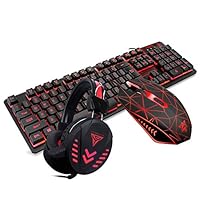 Martinimble Gaming Keyboard Mouse Headsets Mouse Pad Set 1600DPI Waterproof Illuminated(Includes 1 x Gaming Keyboard,1 x Gaming Mouse,1 x Mouse pad,1 x Gaming Headset)