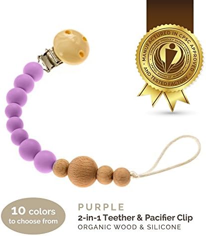 Lil' Teethers Pacifier Clip for Boys &amp; Girls, Fits Soothie, Mam, Nuk Pacifiers, Teething Toys and more. Teether clip is made of Food Grade Silicone &amp; Passed by CPSC. Purple