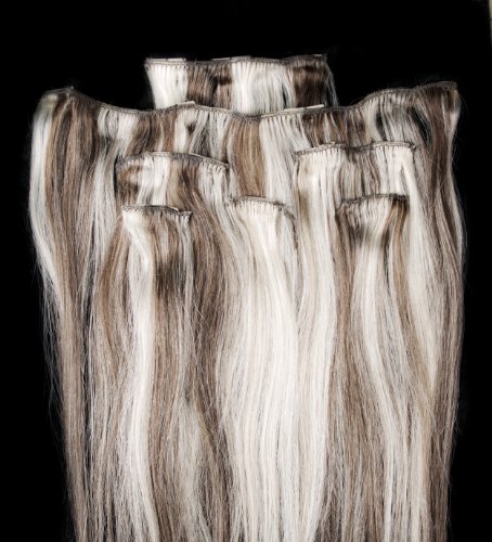 Full Head 18" 100% Highlighted REMY Human Hair Extensions 7Pcs Clip in #4/613 Brown & Blonde