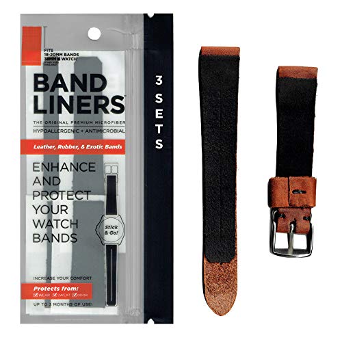 BANDLINERS (3 Sets Size: 18-20mm) Hypoallergenic watch band liners for sensitive skin & odor protection.