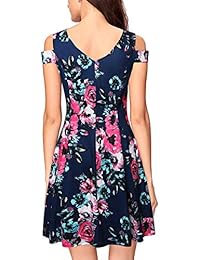 UXELY Vestido de estampado floral skater con hombros descubiertos y cóctel pequeño para mujer