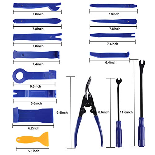 AUTDER 38 Pcs Body Repair Upholstery & Trim Tools Trim Removal Tool Kits Pry Kit Door Panel Tool Radio Repair Modification Pliers Fastener Remover with Storage Bag - Thumbnail 2