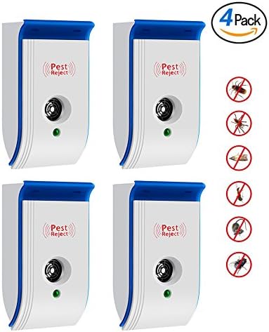 Ultrasonic Pest Repeller, Electronic Repellent Pet Control Plug with Night Light for Indoor Insects, Repel Mice, Mouse, Spiders, Mosquitoes, Roaches, Eco-Friendly Home Use, Set of 4
