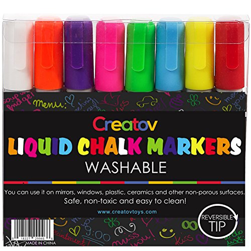 Liquid Chalk Board Window Markers - 8 Pack Erasable Pens Great for Chalkboards - Non Toxic Safe & Easy to Use Neon Bright & Vibrant Colors for All Ages Creatov