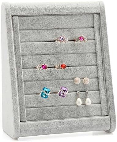 Hers Ring Earrings Holders Display Jewelry Organizer Tray Case Velvet Grey