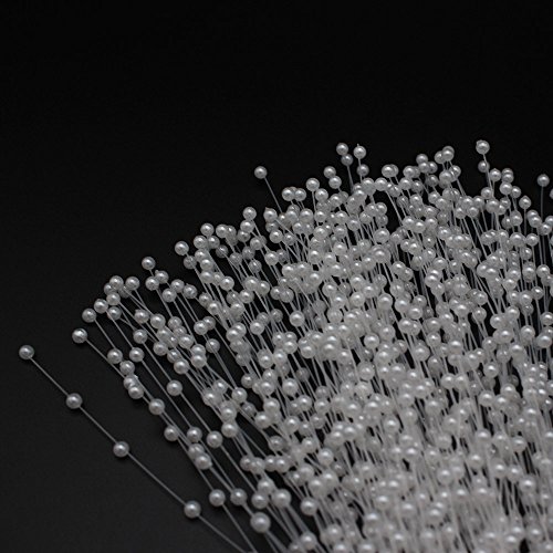 NUOMI White Pearl Sticks Beaded String for Crafts, 50 Strands Bridal Bouquets Decoration, Wedding Party Decor