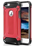 iPhone 5S Case,iPhone SE Case,Wollony Rugged Hybrid Dual Layer Armor Protective Back Case Shockproof Cover for iPhone SE/5/5S - Heavy Duty - Slim Hard Shell Protection - Impact Resistant Bumper (Red)