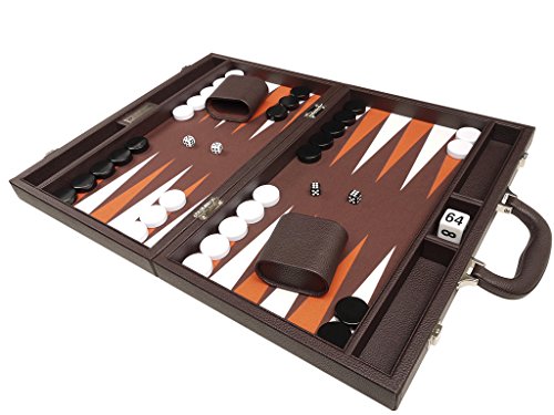 16-inch Premium Backgammon Set - Medium Size - Dark Brown Board