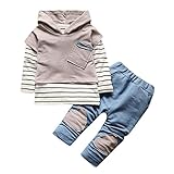 Toddler Kids Clothes Set Baby Boy Girls Outfits Hooded Stripe T-shirt Tops+Pants by Vovotrade (12M, Gray)