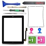 Prokit Adhesive New black iPad 3 Digitizer Touch Screen Front Glass Assembly - Includes Home Button + Camera Holder + PreInstalled Adhesive with SlyPry tools kit