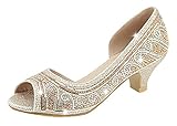 Bella Marie Girls Kids Sparkle Crystal Bling Open Toe Low Kitten Heel Pumps