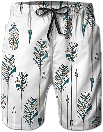 Countless Yellow Green Feather Arrows Men Shorts Polyester Elastic Durable Hot Sale Not Fade Beach Shorts Swim Trunks