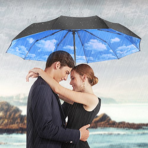 Travel Umbrella FYLINA 10 Ribs Compact Windproof Umbrella with Reinforced Teflon Coating Canopy Folding Umbrella Auto Open Close for Men and Women - Thumbnail 6