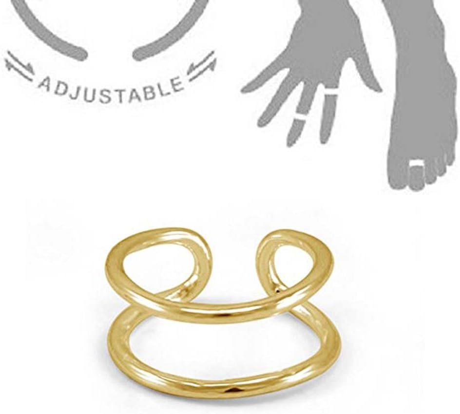 2 Open Wire Adjustable Knuckle & Toe Ring in .925 Silver 14K Gold Gp For Women's