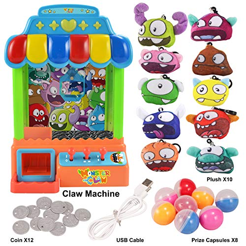 JOYIN Mini Claw Machine Toy Candy Grabber & Prize Dispenser Vending Machine Toy Grabber Arcade Game with 10 Plush Characters and 8 Capsules