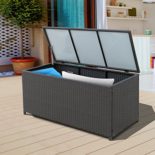 Outsunny Kissenbox Auflagenbox Gartenbox Polyrattan Garten Metall Braun L118 x B54 x H59cm – Bild 4