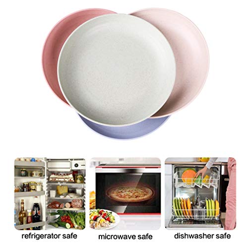 Ymeibe Wheat Straw Plates 4-Pack Reusable Lightweight Unbreakable Degradable Plates Healthy BPA Free Microwave Safe Plates (L/7.8'')