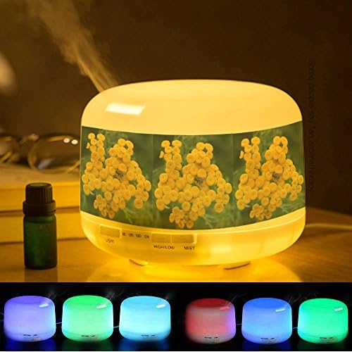 Essential Oil Diffuser, Aroma Cool Mist Humidifier, 7 Color LED Lights Changing Customized Pattern -617.Tansy, Tanacetum Vulgare, Yellow Blooms, Button Flower