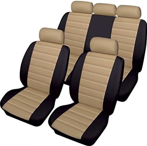 WLW quilted Airbag ready Leather Look Beige/Black Styling Cream Car Seat Covers