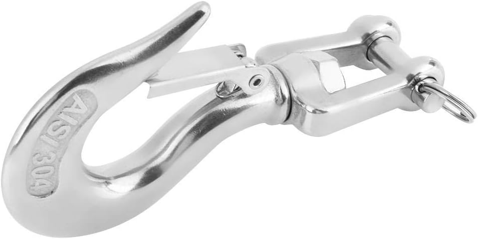 POFET Stainless Steel Swivel Eye Hook with Latch Cargo Hook Chain Cargo Hook Safety Hook Rigging Accessory Working Load 1000KG - Image 5