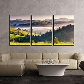 3 Piece Canvas Wall Art - Fantastic Morning Mountain Landscape - Modern Home Art Stretched and Framed Ready to Hang - 16"x24"x3 Panels