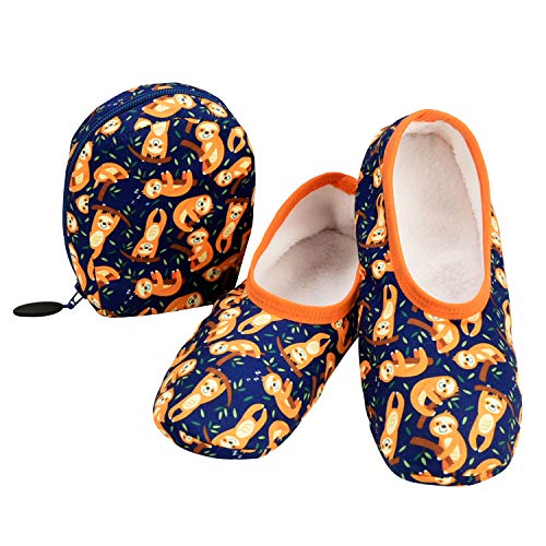 Snoozies Skinnies & Travel Pouch | Purse Slippers for Women | Travel Flats with Pouch | Womens Slippers On The Go | Sloth | Small - Thumbnail 2