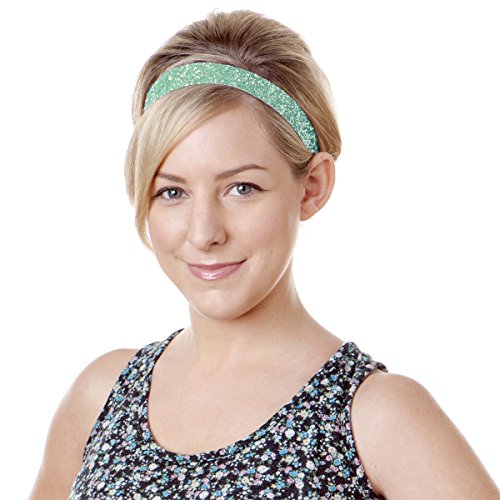 Hipsy Women's Adjustable NO SLIP Bling Glitter Wide Cute Headband Gift Packs (Wide Seafoam Bling Glitter)