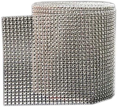 Anyasen Diamante Ribbon Acrylic Rhinestone Diamond Ribbon for Cake, Bridal, Bouquet, Frames, Vases, Wedding and Party Decoration Silver Rhinestone Diamond Sparkle 24 Row 9M