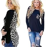 Uget Women's Long Sleeve Leopard T-Shirt Tops Hi low Blouse