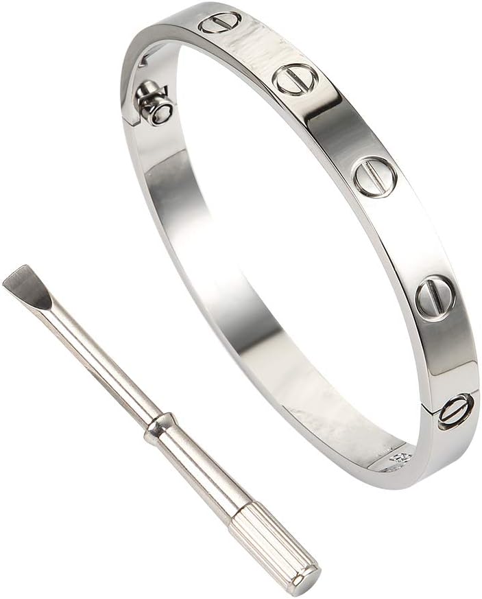 wewett Titanium Steel Love Bracelet for Women Cuff Bracelets Valentines Wedding Couples Bracelets - Screw Bracelets for Girls Adults Girlfriend Birthday Gifts
