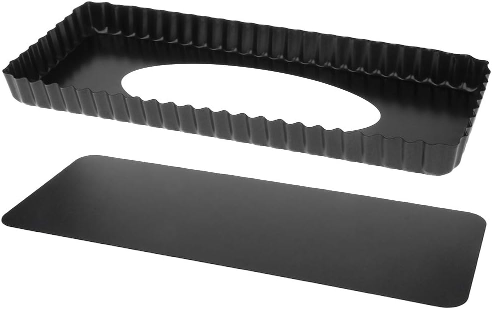 smallJUN Fluted Pie Tart Pan Mold Baking Removable Bottom Nonstick Quiche Tool Rectangle Black