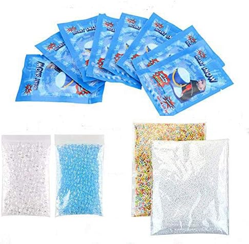 10 Pcs Magic Instant Fake Snow Powder for Super Fluffy Cloud Slime+2 Packs Fishbowl Beads for Crunshy Slime+2 Packs Foam Beads Craft Styrofoam Balls for Kids Homemade Slime and Party Decorations