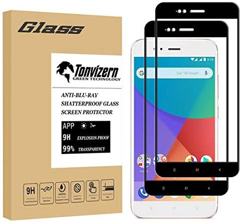 [2-Pack] Tonvizern Compatible for Xiaomi Mi A1 Tempered Glass Screen Protector, 0.26mm 9H Hardness Full Glue Coverage Screen Protector [Black]