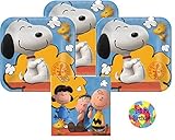 Peanuts Party Supplies for 16 - 16 Peanuts Dessert Plates with Snoopy and Woodstock (7 Inch), 16 Peanuts Napkins (5 Inch) and a Birthday Sticker (Bundle of 3 Different Items), Total 33 pieces