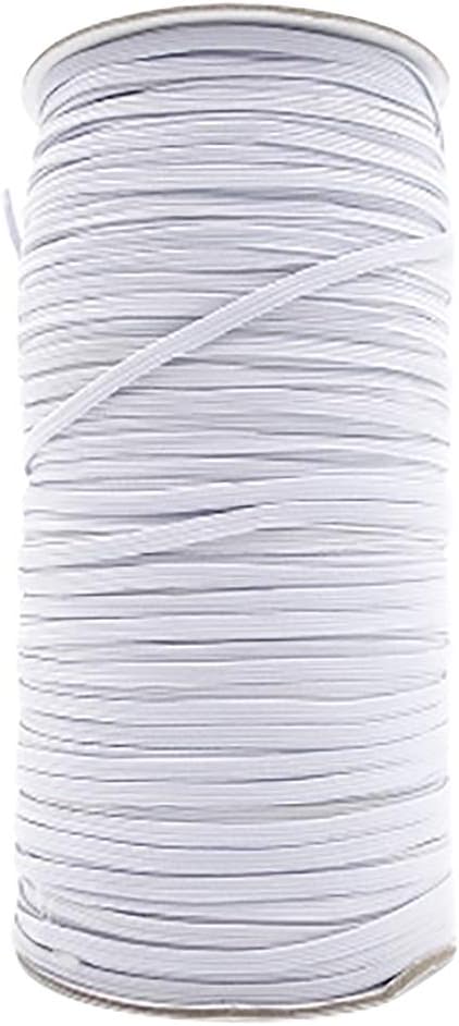 INZENYN 100 Yards Length 1/4 Inch Width Braided Elastic Band White Elastic Cord Heavy Stretch High Elasticity Knit Elastic Band for Sewing Crafts DIY, Mask, Bedspread, Cuff