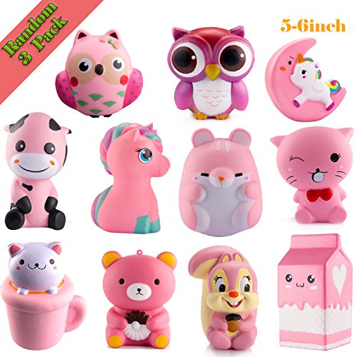 WATINC Kawaii 3 pcs random Jumbo pink-Squishy Slow Rising Sweet Scented Vent Charms Kid Toy Hand Toy, Stress Relief Toy Toy hop props, decorative props Doll Gift Fun Large(3 pcs pink-Squishy)