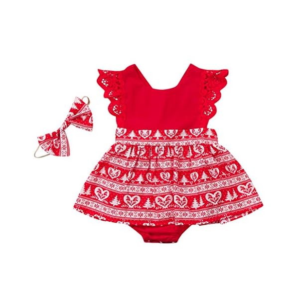 Elevin(TM) Christmas Toddler Kids Baby Girls Ruffle Print Lace Headband Dress Jumpsuit Outfit Clothes - Image 6