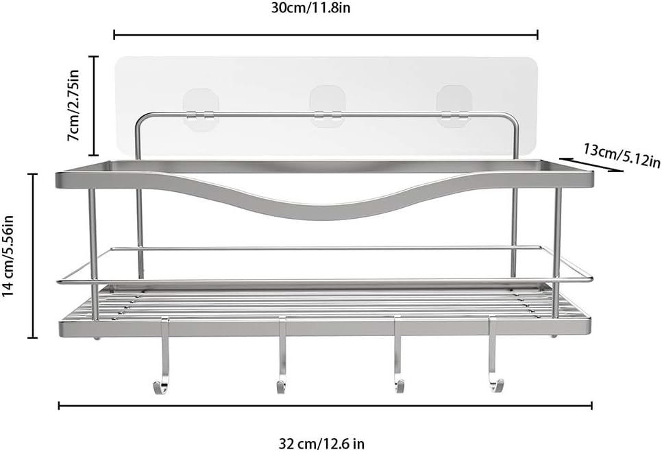 KINCMAX Shower Caddy Basket Shelf with Hooks for Hanging Sponge and Razor,Shampoo Holder Organizer,No Drilling Adhesive Wall Mounted Bathroom Shelf,Rustproof SUS304 Stainless Steel: Home & Kitchen