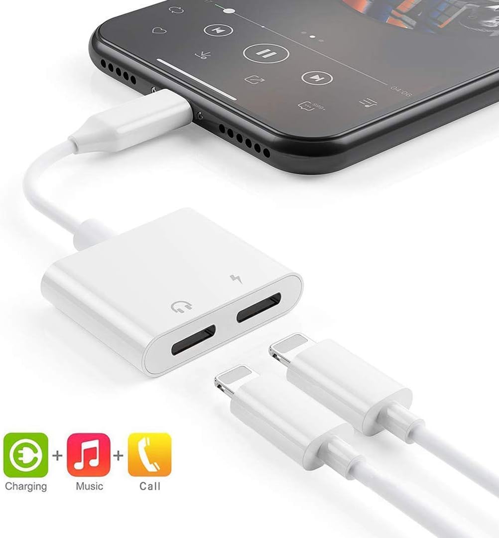 Headphone Jack Adapter for iPhone Dual Headphone Jack Audio Charger Splitter Adapter for iPhone 7/7plus/8/8plus/X/Xs/Xs max/11/11 Pro [Audio +Charge+Volume Control+Call] Support All iOS-Silver