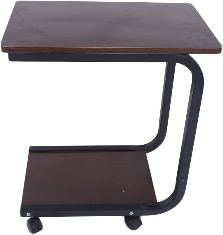 Lovinland Coffee Table Rolling Sofa Side Table 2 Tier Snack Table Bed Serving Tray Laoptop Desk for Livingroom Bedroom (Coffee)