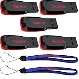 SanDisk Cruzer Blade 64GB (5 Pack) USB 2.0/3.0 Flash Drive Jump Drive Pen Drive SDCZ50-064G - w/ (2) Everything But Stromboli (tm) Lanyard