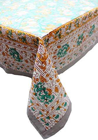 Mango Gifts Indian Tablecloth Hand Block Print Cover 100% Cotton Floral 150 x 220 cm