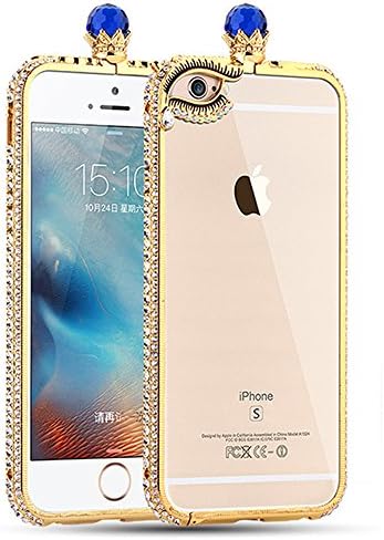 iPhone 6 Plus Case /iPhone 6s Plus Case Crystals Rhinestone Bling Gold Metal Frame Bumper Sparkle Jeweled 100% Handcrafted with Shining Diamond 5.5 inch-Blue Crystal Ball