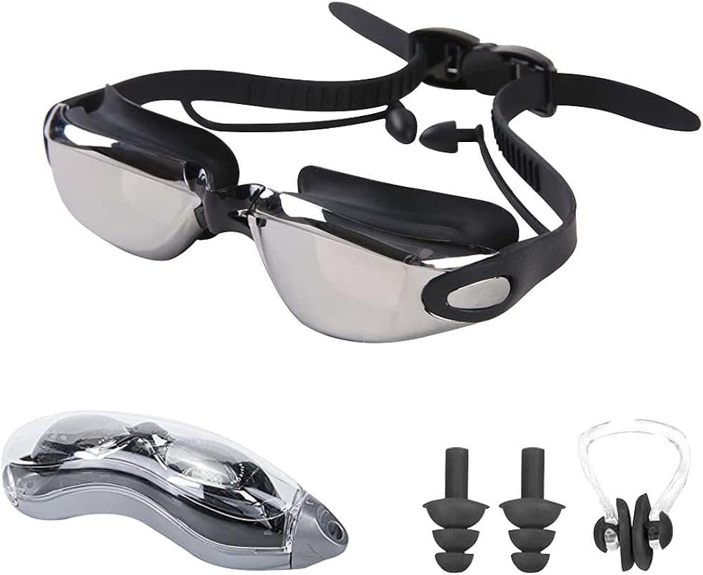 CJBIN Swimming Goggles Adult with Nose Clip Ear Plugs Silicone Diving Goggles Anti Fog UV