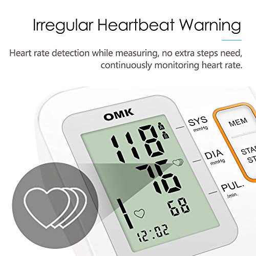 Automatic Blood Pressure Monitor Upper Arm,OMK Blood Pressure Machine with Cuff 8.7-15.7in, 2x120 Memories, Large Display, Irregular Heartbeat Detection, Accurate and Easy to Use, FDA Approved