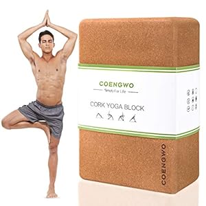 COENGWO Eco Yoga Block, High-Density Cork Yoga Block Non-Slip Yoga Brick to Support and Deepen Poses for Yoga, Pilates, Meditation (9x6x3 inches)